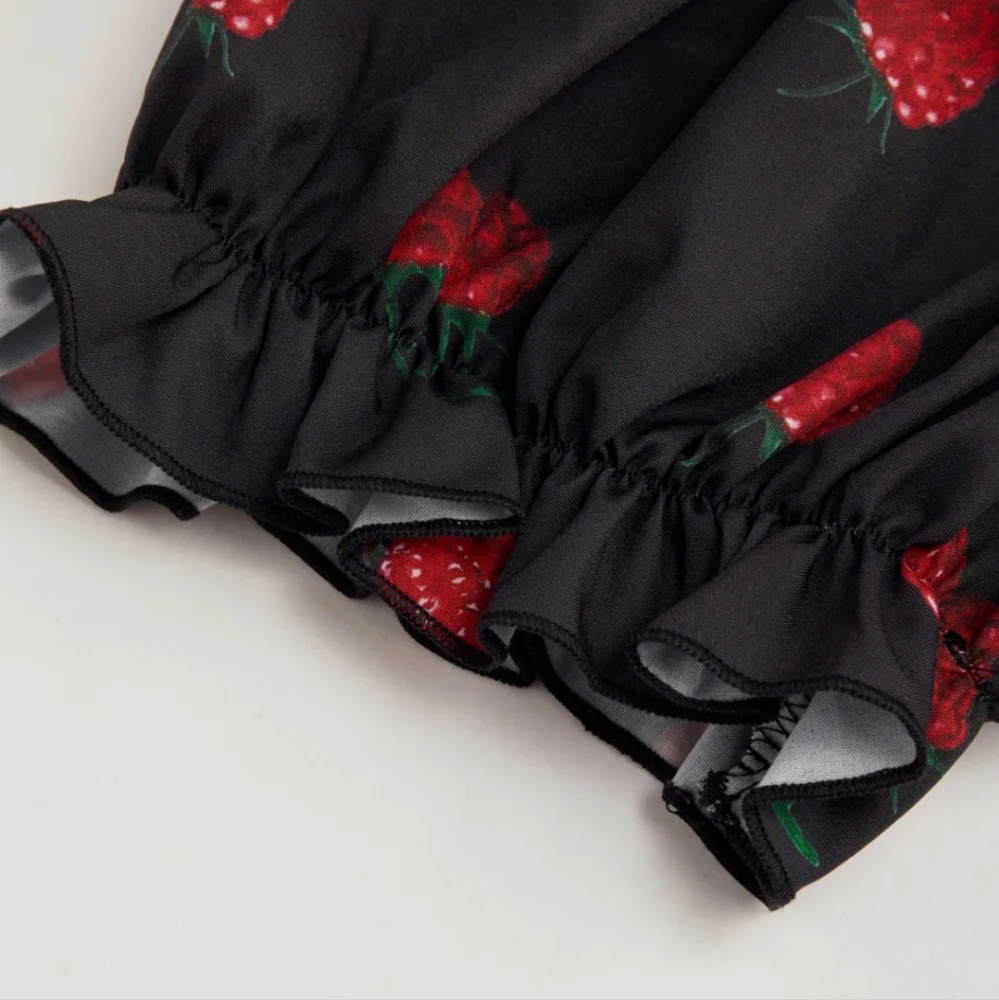 Cider Black Mini Dress with Red Strawberry Print - Picture 4 of 4